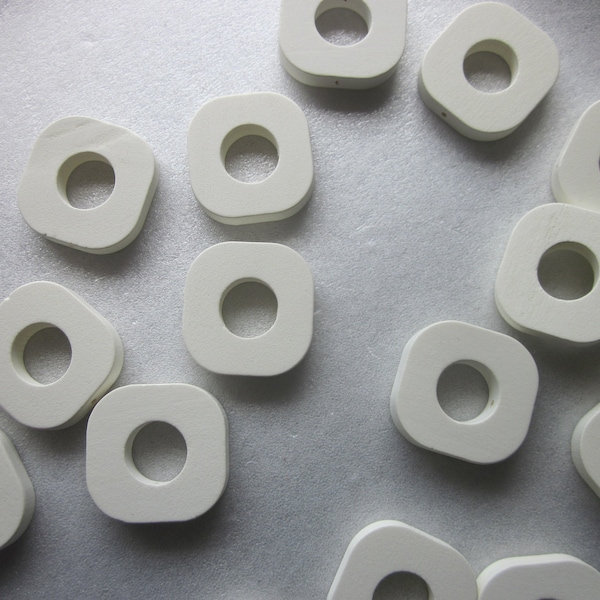 White Wood Square Beads 20x19mm 10 Beads