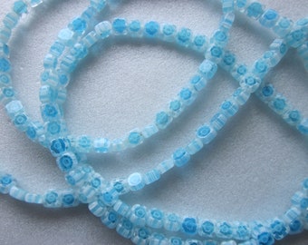 Blue and White Square Millefiori Glass Beads 4mm 24 Beads