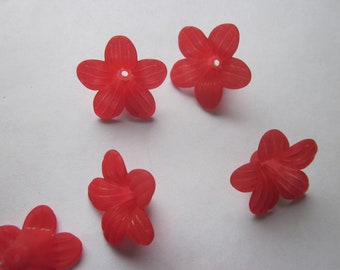 Red Flower Acrylic Beads 24x10mm 10 Beads