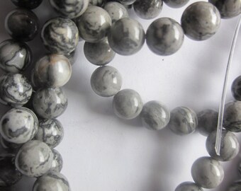 Gray and Black Round Jasper Beads 8mm 12 Beads