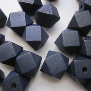 Navy Blue Wood Geometric Beads 20mm 8 Beads