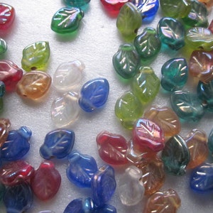 Multi Color Leaf Glass Beads 12x9mm 14 Beads