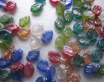 Multi Color Leaf Glass Beads 12x9mm 14 Beads