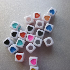 Multi Color Heart Cube Acrylic Beads 7x7mm 18 Beads