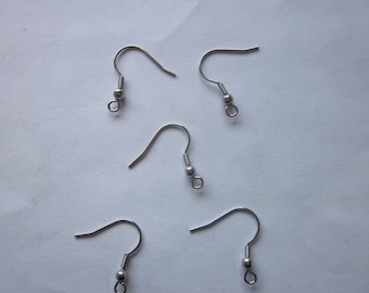 Silver Stainless Steel Earring Hooks: 20mm, 30 Pieces