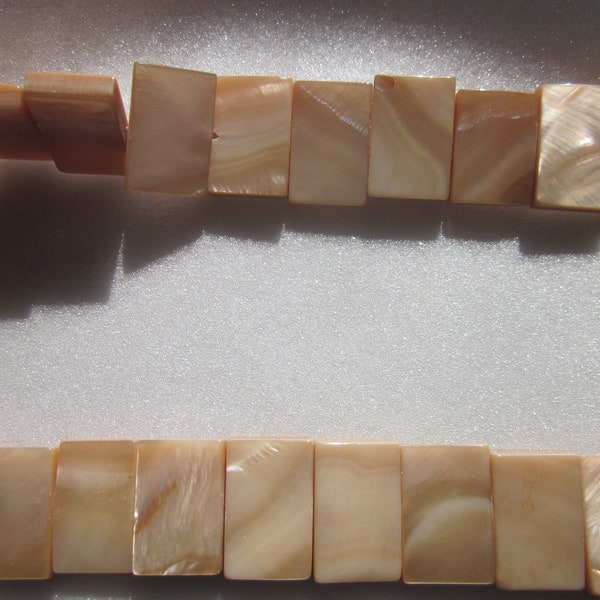Tan Rectangle Mother of Pearl Shell Beads 15-16mm 14 Beads