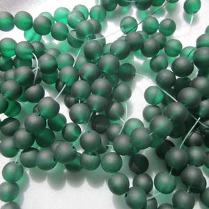 Dark Green Round Frosted Glass Beads 8mm 20 Beads