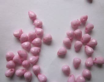 Pink Faceted Teardrop Acrylic Beads 8mm 10 Beads