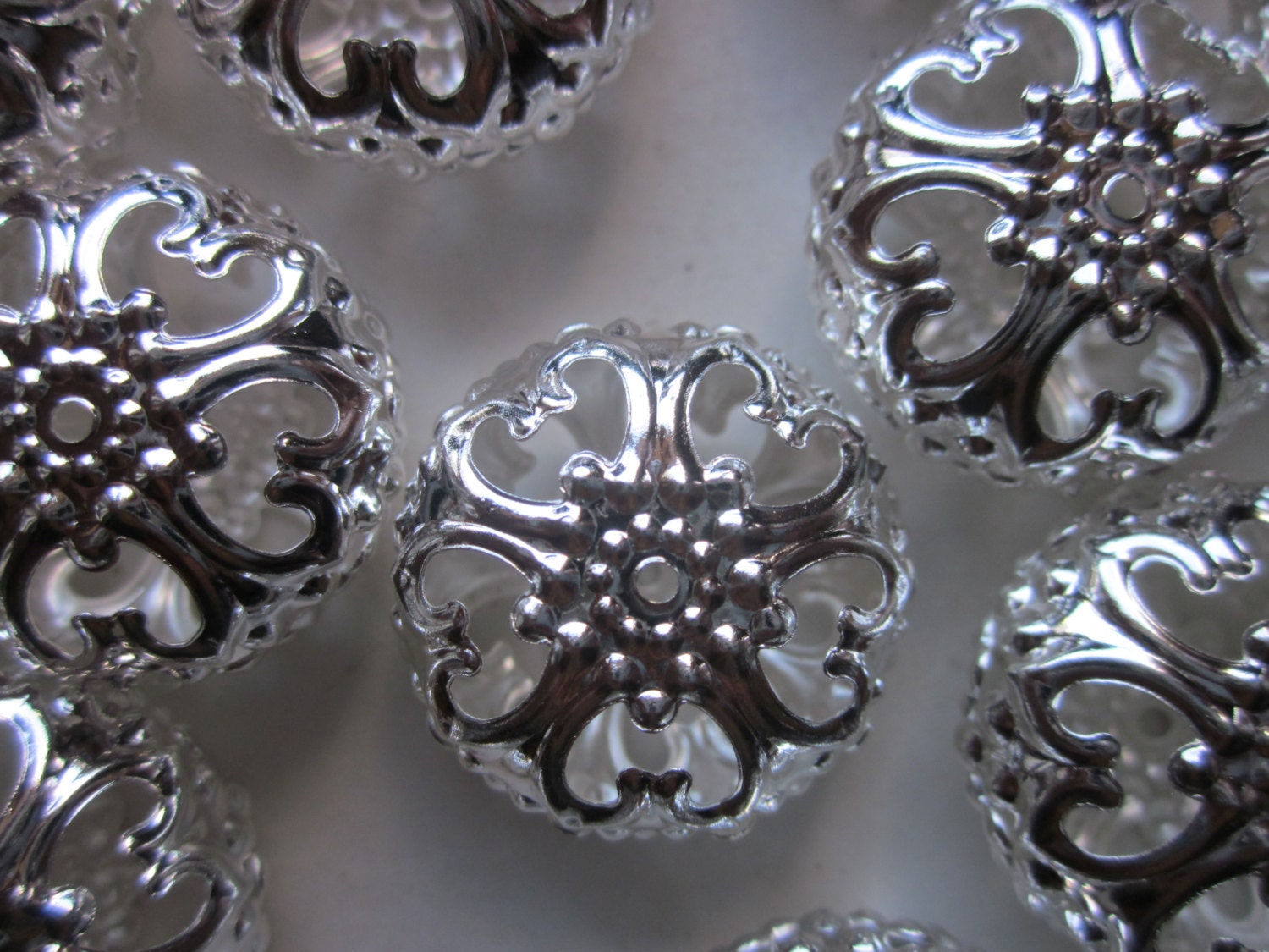 Silver Iron Filigree Coin Beads 23mm 12 Beads