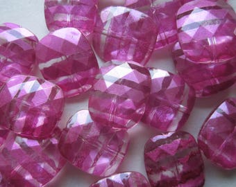 Pink Rectangle Acrylic Beads 23x20mm 10 Beads