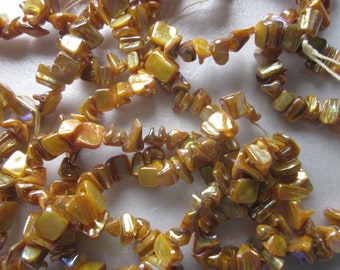 Gold Mother of Pearl Shell Chip Beads 6-16mm 40 Beads