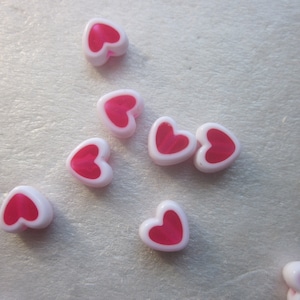 Fuschia and White Heart Acrylic Beads 8.5mm 14 Beads
