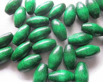 Green Wood Oval Beads 25x14mm 10 Beads