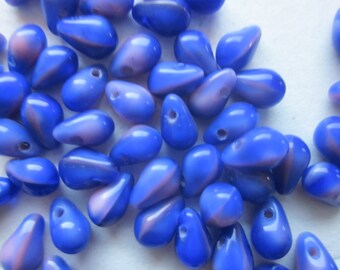 Blue and Pink Drop Teardrop Glass Beads 7x5mm 8 Beads