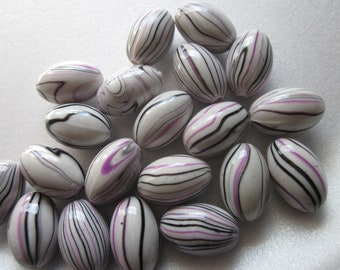 Purple Striped Oval Acrylic Beads 20x13mm 10 Beads