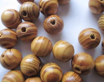 Brown Wood Round Striped Beads 20mm 14 Beads
