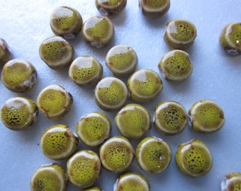Gold Coin Porcelain Beads 10-11mm 14 Beads