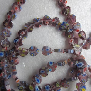 Lila Multi Farbe Herz Millefiori Glasperlen 8mm 14 Perlen