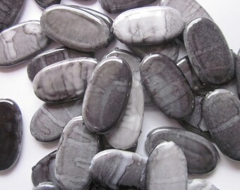 Black Gray Oval Acrylic Beads 29x16mm 10 Beads