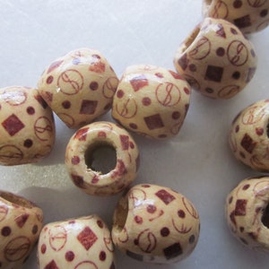 Beige Brown Wood Drum Beads 16mm 8 Beads