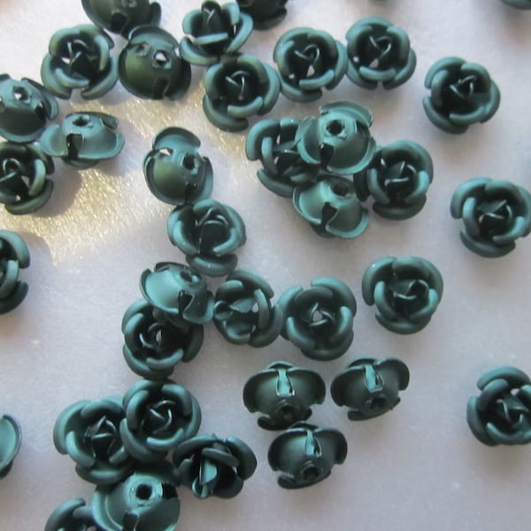 Dark Teal Aluminum Flower Beads 8-8.5mm 24 Beads