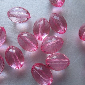 Pink Oval Faceted Acrylic Beads 16x11mm 12 Beads
