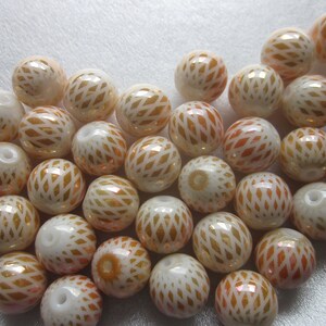 Orange and White Round Glass Beads 10mm 12 Beads