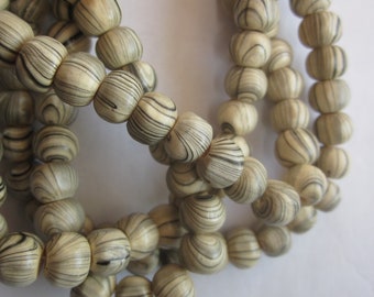 Beige and Black Striped Round Wood Beads 7mm 20 Beads