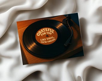Retro vinylbedankkaart: afdrukbaar in jaren 70-stijl (digitale download)