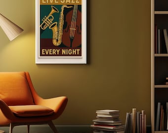 Retro Jazz Festival Poster print, vintage music art for wall decor