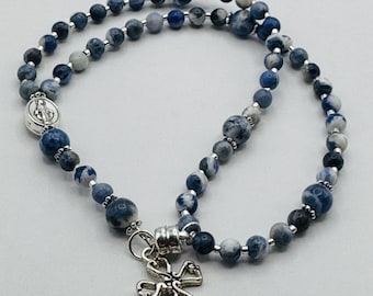 Rosary Bracelet, Blue Rosary Bracelet, Mini Rosary Bracelet, Magnetic Clasp Rosary Bracelet, Catholic Gift, Religious Gift