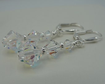 Swarovski Crystal Lever Back Earrings, Wedding Earrings, Long Crystal Earrings,  Long AB Crystal  Drop  Earrings