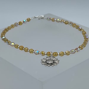 Crystal Sunflower Anklet, Sunflower Anklet, Golden Sunflower Anklet, Gold Anklet, Sunflower Gifts