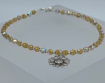 Crystal Sunflower Anklet, Sunflower Anklet, Golden Sunflower Anklet, Gold Anklet, Sunflower Gifts