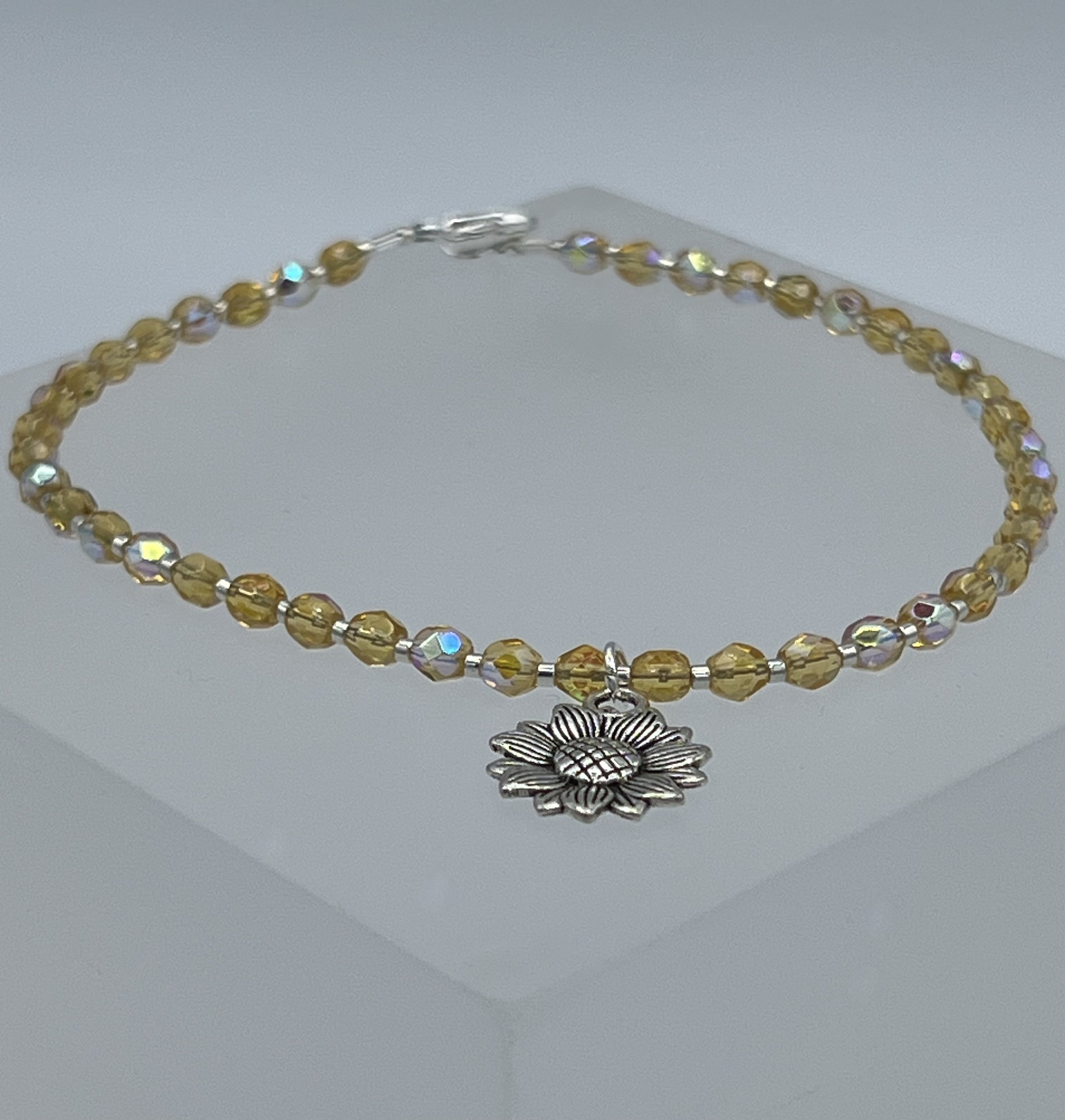 Crystal Sunflower Anklet, Sunflower Anklet, Golden Sunflower Anklet, Gold Anklet, Sunflower Gifts