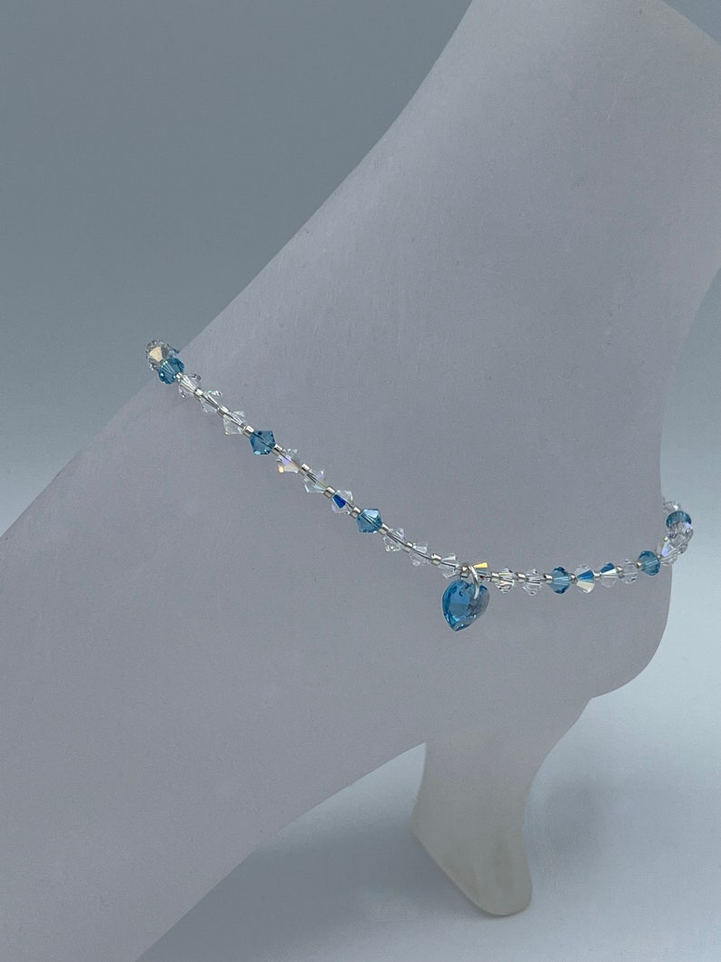 Blue Anklet String Something Blue Anklet, Swarovski Crystal Wedding Anklet, Crystal Heart ...