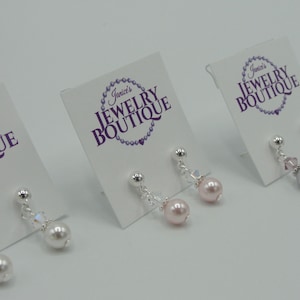 Swarovski Pearl and Crystal Post Dangle Earrings, Children&#39;s Earrings, Girls Earrings