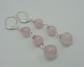 Rose Quartz Lever Back Drop Earrings, Stone of Love and Healing, Pink Earrings