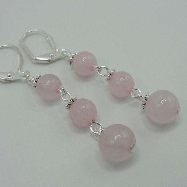 Rose Quartz Lever Back Drop Earrings, Stone of Love and Healing, Pink Earrings