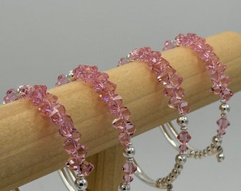 Pink Swarovski Crystal Wrap Bracelet, Sterling Silver Plated