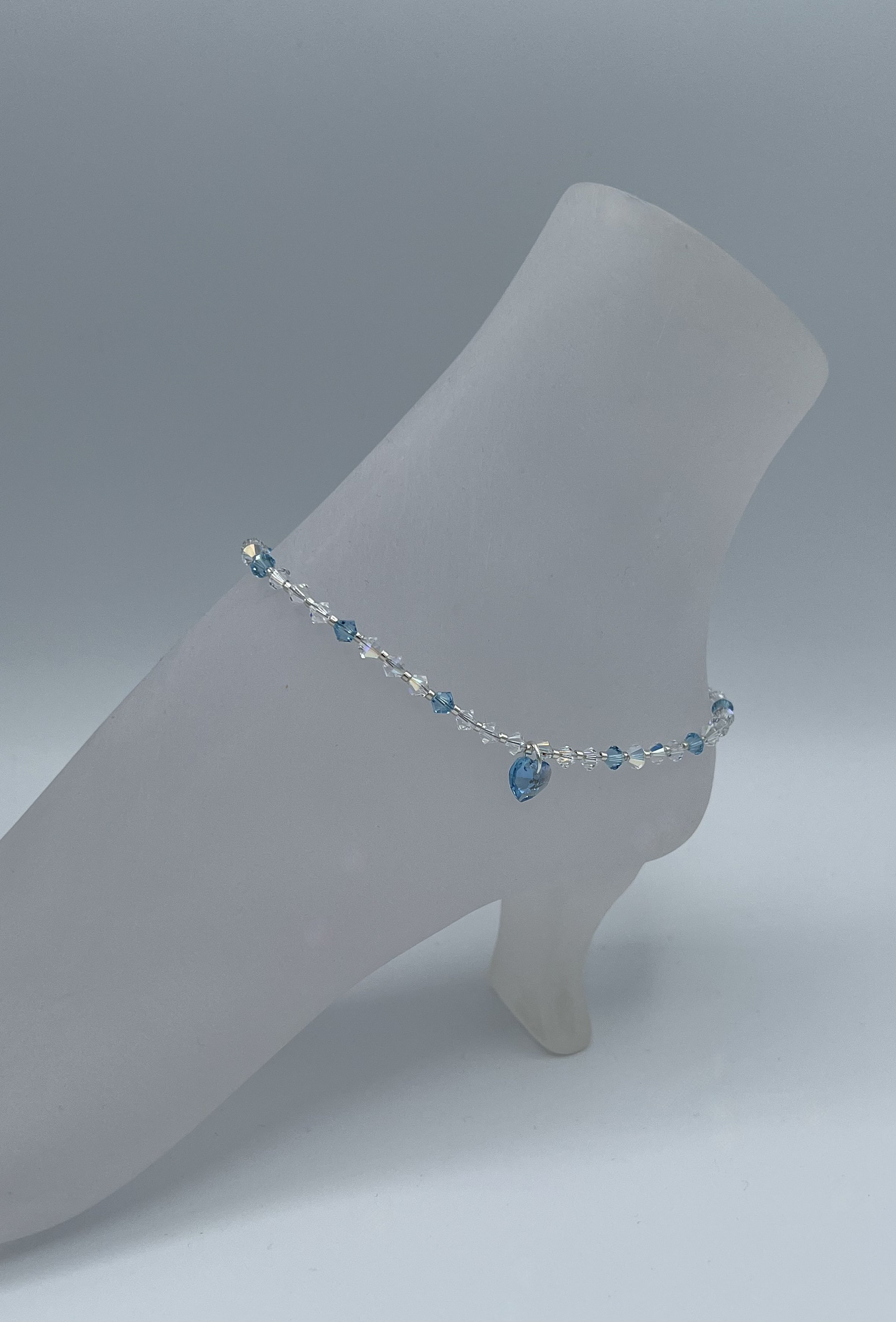 Blue Anklet String Something Blue Anklet, Swarovski Crystal Wedding Anklet, Crystal Heart ...
