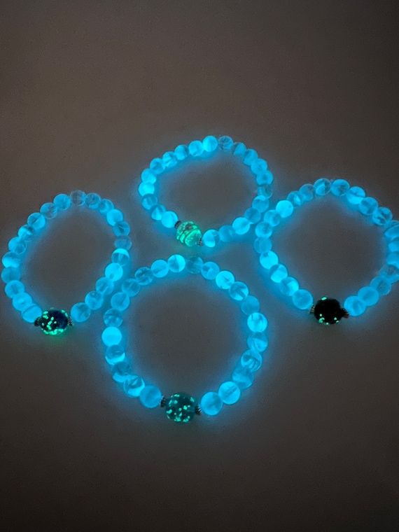 Glow in the Dark Bracelet Firefly Bracelet 8mm Blue Glow in the Dark Bracelet Stretch Glow Bracelet Etsy