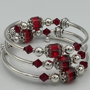 Red Wrap Bracelet, Red and Silver Bracelet, Red Crystal Bracelet, Red Crystal Wrap Bracelet image 2