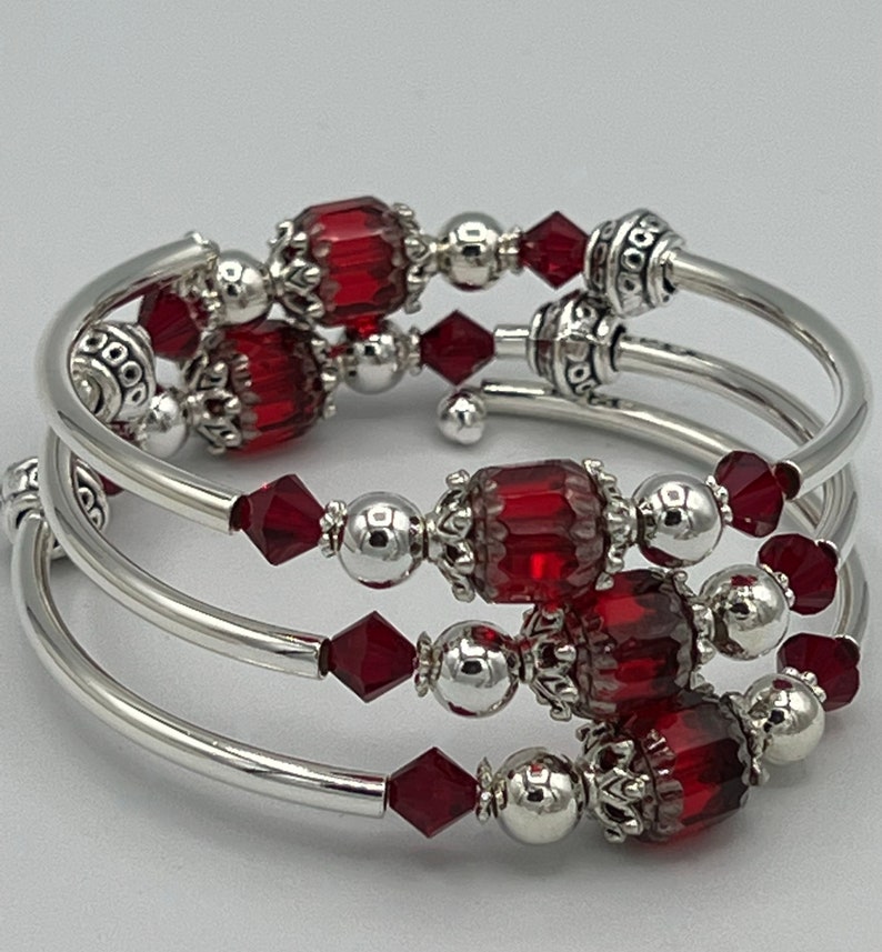 Red Wrap Bracelet, Red and Silver Bracelet, Red Crystal Bracelet, Red Crystal Wrap Bracelet image 2