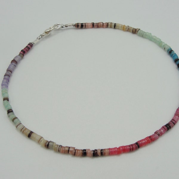 Delicate Rainbow Heishi Shell Anklet, Rainbow Shell Anklet 2mm Beads, Light and Delicate Shell Anklet