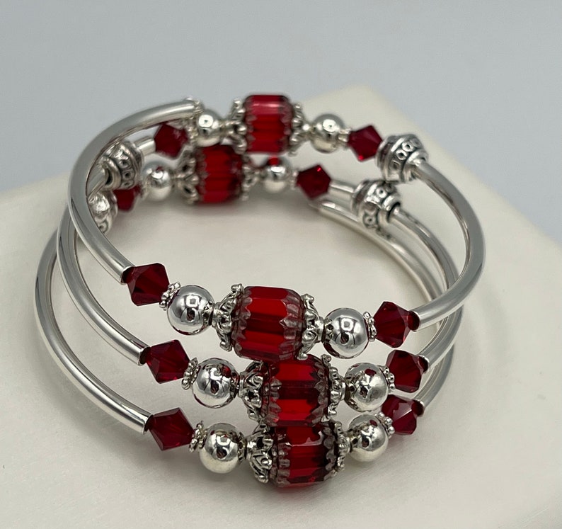 Red Wrap Bracelet, Red and Silver Bracelet, Red Crystal Bracelet, Red Crystal Wrap Bracelet image 7