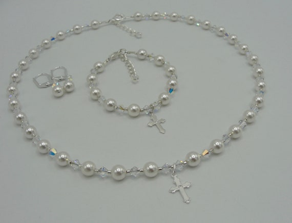 Small Earrings Sterling Silver Made with White Swarovski(R) Crystals and Pearls Small Earrings Sterling Silver Made with White Swarovski(R) Crystals and Pearls