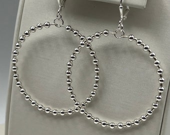 Silver Beaded Hoops, Silver Hoops, 2" Silver Hoops