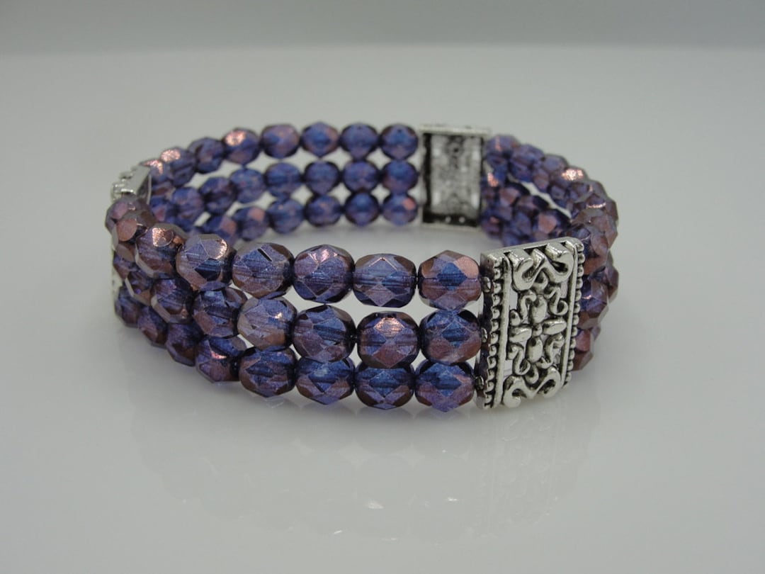 Purple Crystal Bracelet, Purple Stretch Bracelet, Triple Strand Purple Bracelet, Purple Bracelet