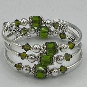 Olive Green Wrap Bracelet, Green Wrap Bracelet, Green Crystal Bracelet